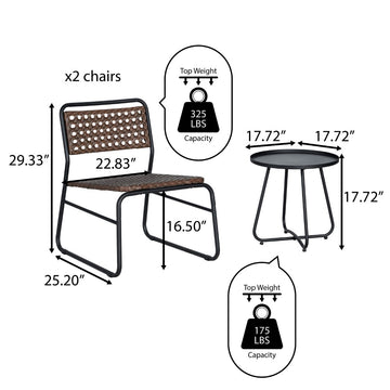 Freja 3-Piece Mid-Century Modern Faux Rattan Conversation Outdoor Patio Set - JONATHAN Y